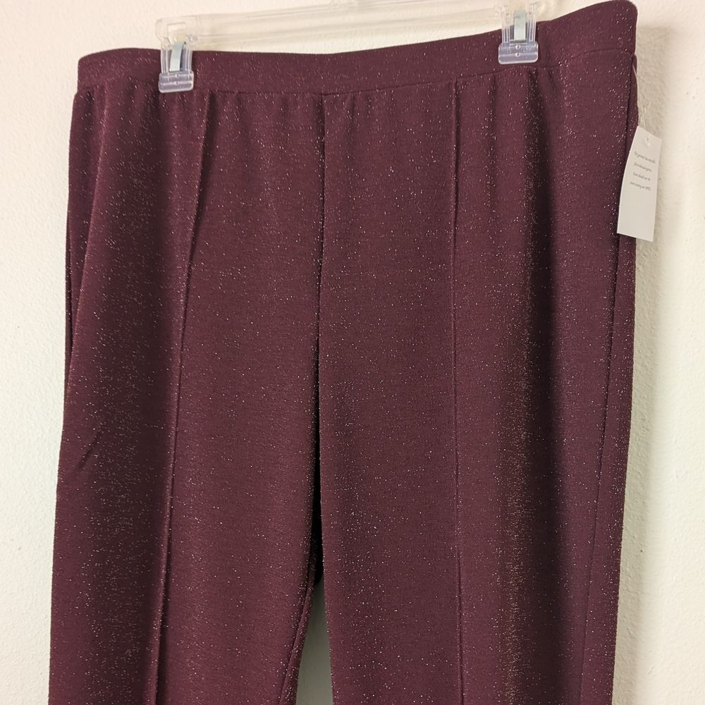 Susan Graver Womens Metallic Knit Pants, Size L Silver Wine Color, Holiday Party